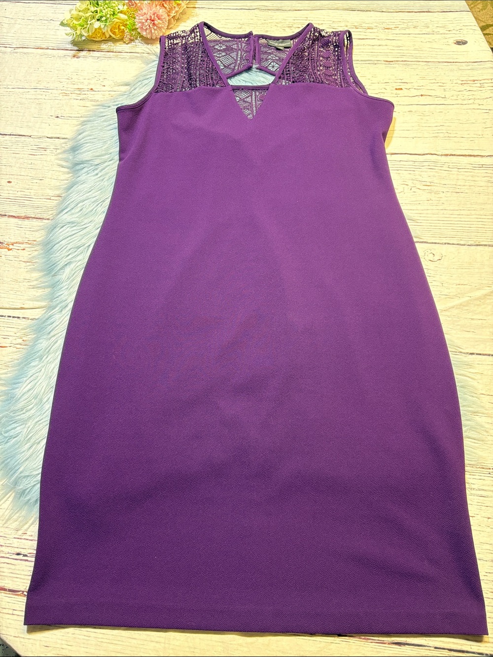 BOLD elements Purple Lace-Yoke Midi Sheath Dress sz XXL